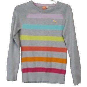 Y2K Puma Womens Sweater XS Gray Pink Striped Rainbow Pullover Preppy Twee